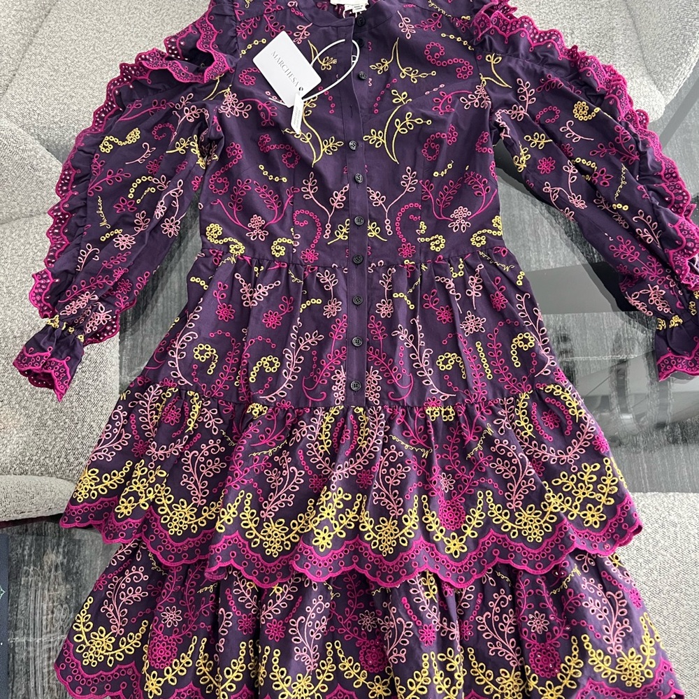 Marchesa Purple Dress with Pink and Gold Embroidery